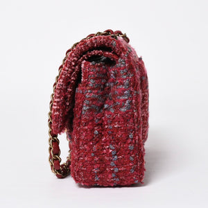 極美品 CHANEL シャネル マトラッセ ダブルフラップ チェーンショルダーバッグ 25 ココマーク ツイード ボルドー ゴールド金具 19番台 中古 4a009040