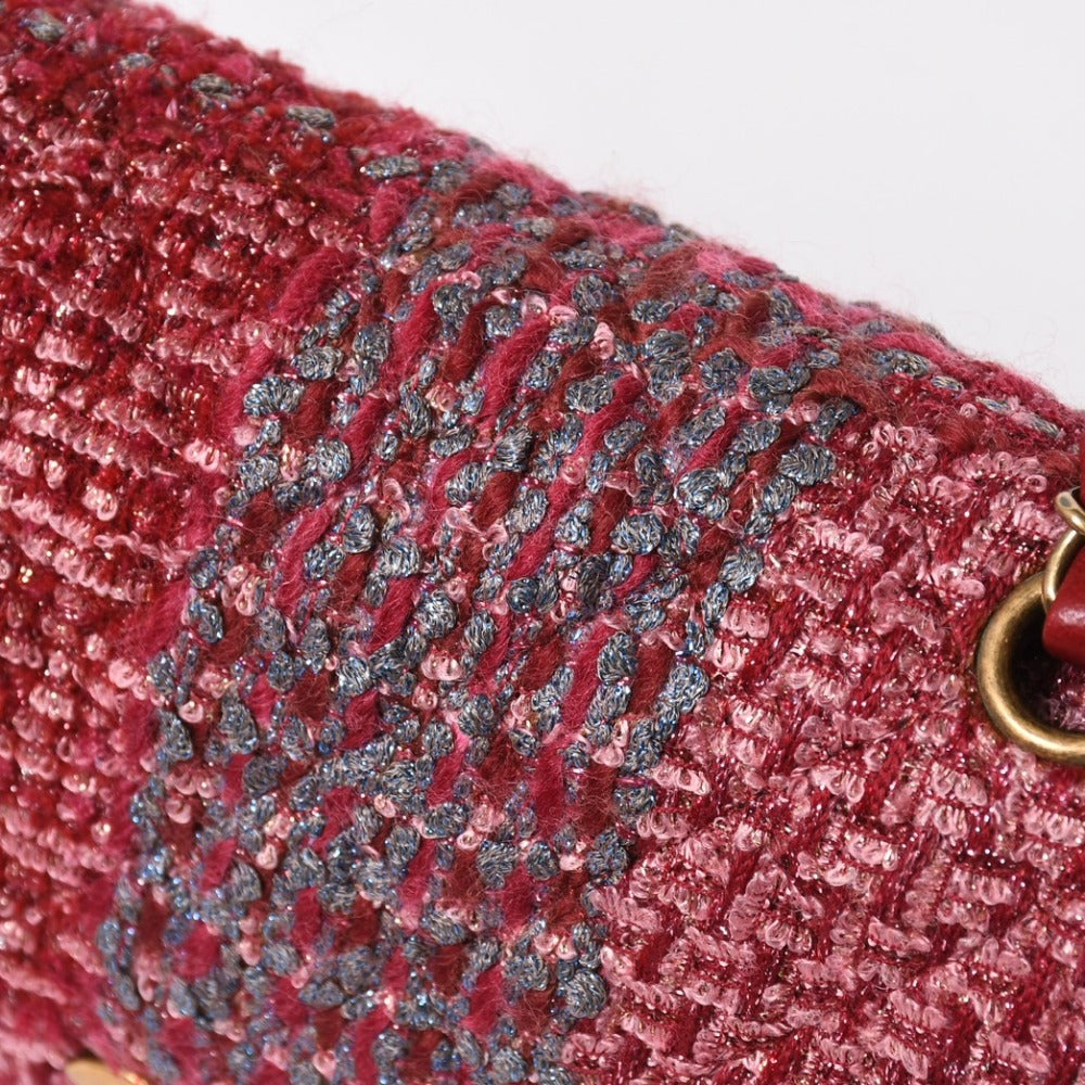 Very Good Condition CHANEL Chanel Matelasse Double Flap Chain Shoulder Bag 25 Coco Mark Tweed Bordeaux Gold Hardware 19th Series Used 4a009040