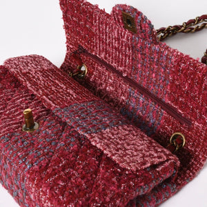 極美品 CHANEL シャネル マトラッセ ダブルフラップ チェーンショルダーバッグ 25 ココマーク ツイード ボルドー ゴールド金具 19番台 中古 4a009040