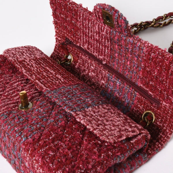 極美品 CHANEL シャネル マトラッセ ダブルフラップ チェーンショルダーバッグ 25 ココマーク ツイード ボルドー ゴールド金具 19番台 中古 4a009040