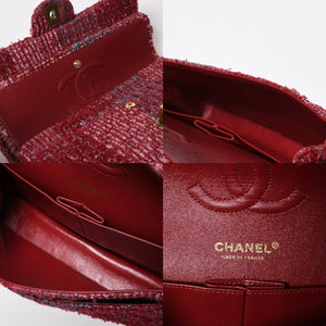 極美品 CHANEL シャネル マトラッセ ダブルフラップ チェーンショルダーバッグ 25 ココマーク ツイード ボルドー ゴールド金具 19番台 中古 4a009040