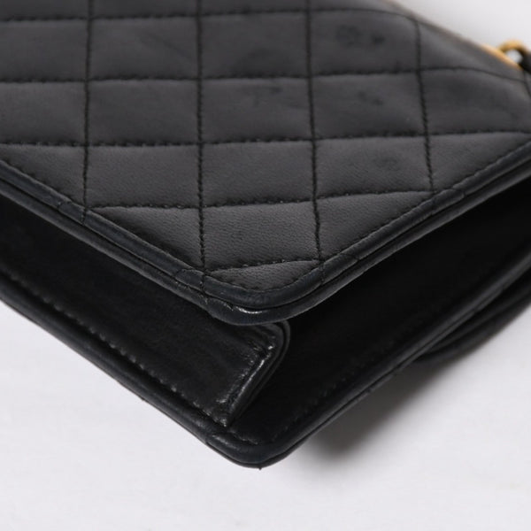 CHANEL シャネル ミニマトラッセ 14cm ショルダーバッグ 1番台 ラムスキン ブラック ゴールド金具 美品 中古 4a008936