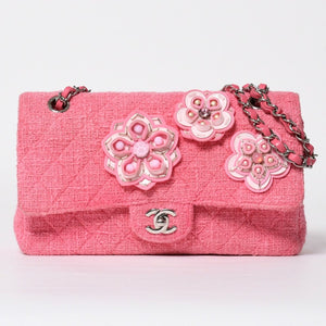 Very good condition CHANEL double flap chain shoulder bag 25 22 series here mark cherry blossom flower tweed pink used 4a009032