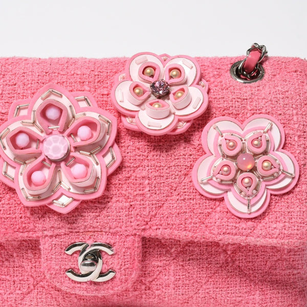 Very good condition CHANEL double flap chain shoulder bag 25 22 series here mark cherry blossom flower tweed pink used 4a009032