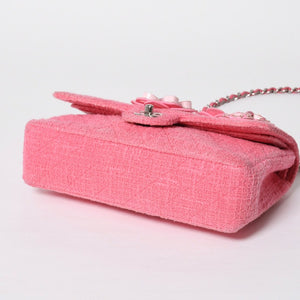 Very good condition CHANEL double flap chain shoulder bag 25 22 series here mark cherry blossom flower tweed pink used 4a009032