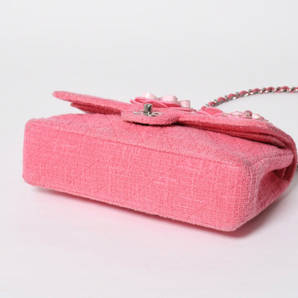 Very good condition CHANEL double flap chain shoulder bag 25 22 series here mark cherry blossom flower tweed pink used 4a009032