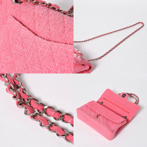 Very good condition CHANEL double flap chain shoulder bag 25 22 series here mark cherry blossom flower tweed pink used 4a009032
