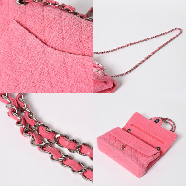 Very good condition CHANEL double flap chain shoulder bag 25 22 series here mark cherry blossom flower tweed pink used 4a009032