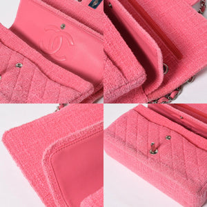 Very good condition CHANEL double flap chain shoulder bag 25 22 series here mark cherry blossom flower tweed pink used 4a009032