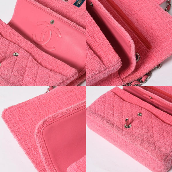 Very good condition CHANEL double flap chain shoulder bag 25 22 series here mark cherry blossom flower tweed pink used 4a009032