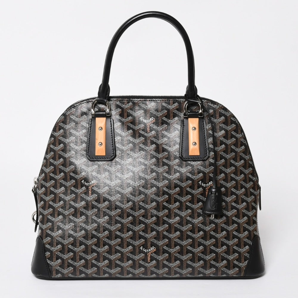極美品 GOYARD ゴヤール ヴァンドーム MM ハンドバッグ ヘリンボーン柄 レザー ブラック シルバー金具 中古 4a009027