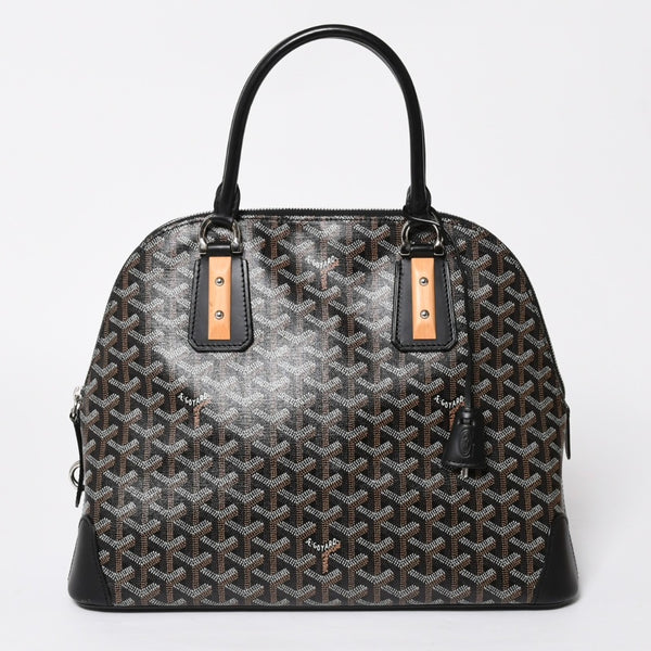 極美品 GOYARD ゴヤール ヴァンドーム MM ハンドバッグ ヘリンボーン柄 レザー ブラック シルバー金具 中古 4a009027