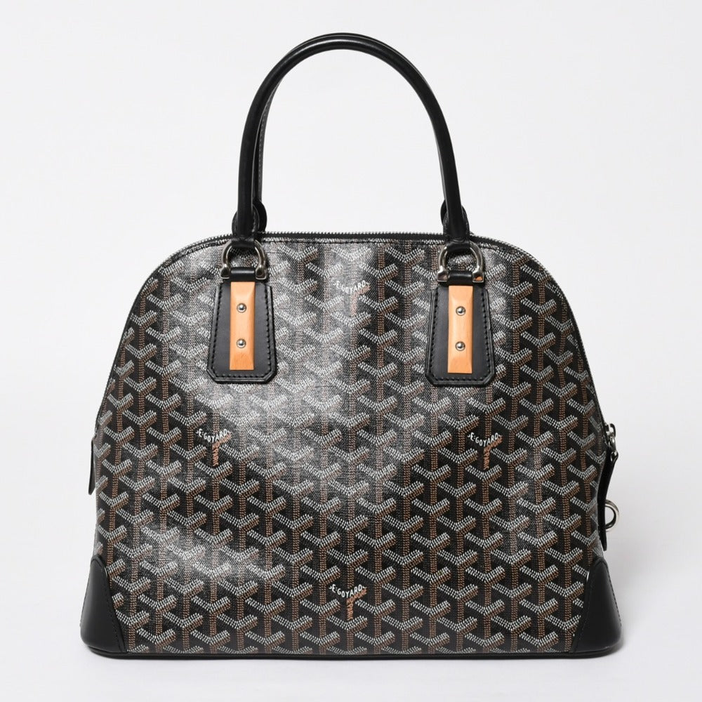 極美品 GOYARD ゴヤール ヴァンドーム MM ハンドバッグ ヘリンボーン柄 レザー ブラック シルバー金具 中古 4a009027