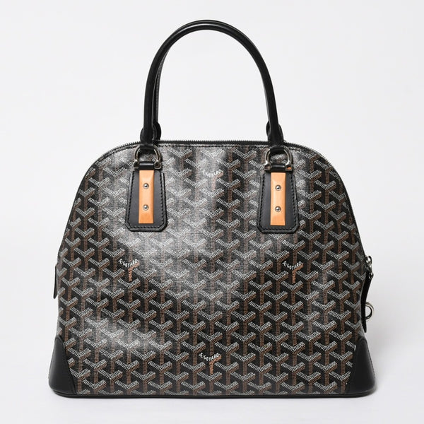 極美品 GOYARD ゴヤール ヴァンドーム MM ハンドバッグ ヘリンボーン柄 レザー ブラック シルバー金具 中古 4a009027