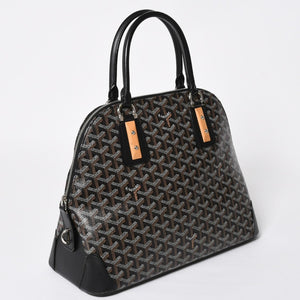 極美品 GOYARD ゴヤール ヴァンドーム MM ハンドバッグ ヘリンボーン柄 レザー ブラック シルバー金具 中古 4a009027
