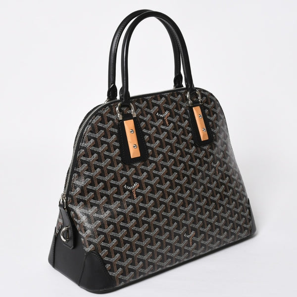 極美品 GOYARD ゴヤール ヴァンドーム MM ハンドバッグ ヘリンボーン柄 レザー ブラック シルバー金具 中古 4a009027