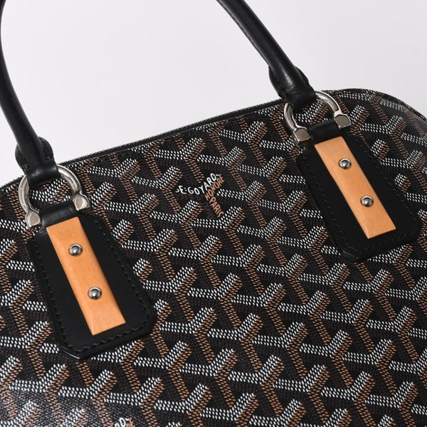 極美品 GOYARD ゴヤール ヴァンドーム MM ハンドバッグ ヘリンボーン柄 レザー ブラック シルバー金具 中古 4a009027