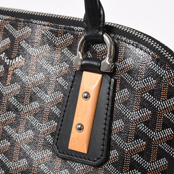 極美品 GOYARD ゴヤール ヴァンドーム MM ハンドバッグ ヘリンボーン柄 レザー ブラック シルバー金具 中古 4a009027
