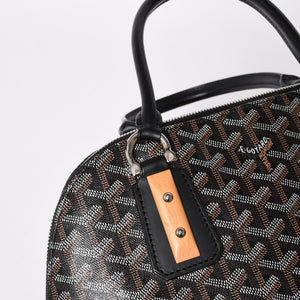 極美品 GOYARD ゴヤール ヴァンドーム MM ハンドバッグ ヘリンボーン柄 レザー ブラック シルバー金具 中古 4a009027