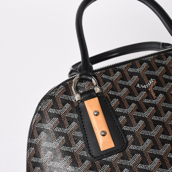 極美品 GOYARD ゴヤール ヴァンドーム MM ハンドバッグ ヘリンボーン柄 レザー ブラック シルバー金具 中古 4a009027