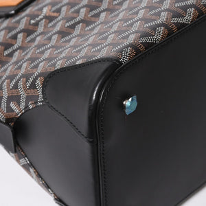 極美品 GOYARD ゴヤール ヴァンドーム MM ハンドバッグ ヘリンボーン柄 レザー ブラック シルバー金具 中古 4a009027