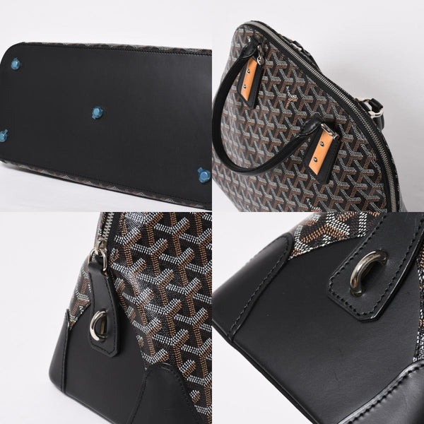 極美品 GOYARD ゴヤール ヴァンドーム MM ハンドバッグ ヘリンボーン柄 レザー ブラック シルバー金具 中古 4a009027