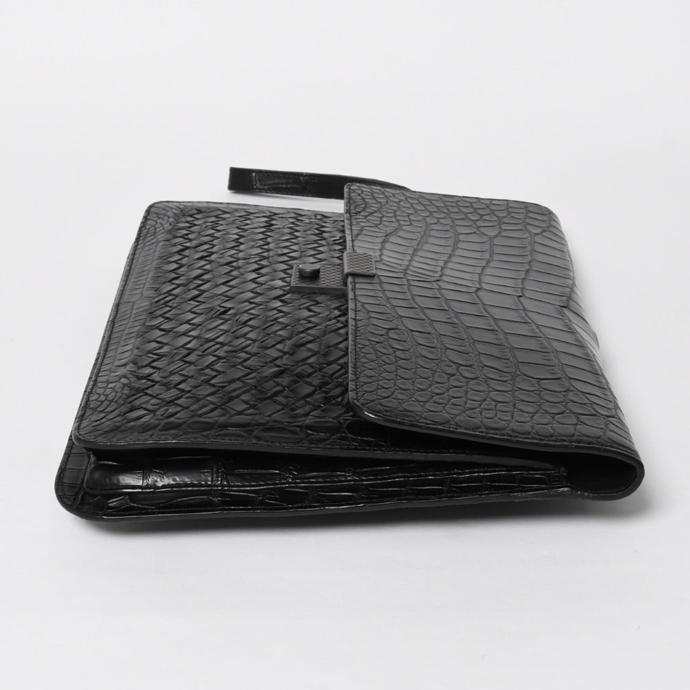 Like new BOTTEGAVENETA Intrecciato clutch bag black matte black hardware leather used 4a008933