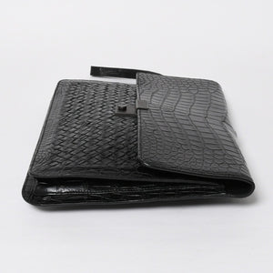 Like new BOTTEGAVENETA Intrecciato clutch bag black matte black hardware leather used 4a008933