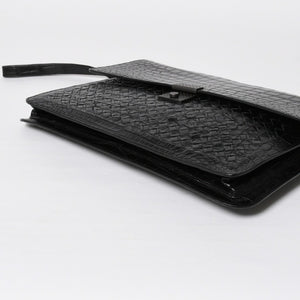 Like new BOTTEGAVENETA Intrecciato clutch bag black matte black hardware leather used 4a008933