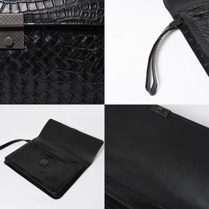 Like new BOTTEGAVENETA Intrecciato clutch bag black matte black hardware leather used 4a008933