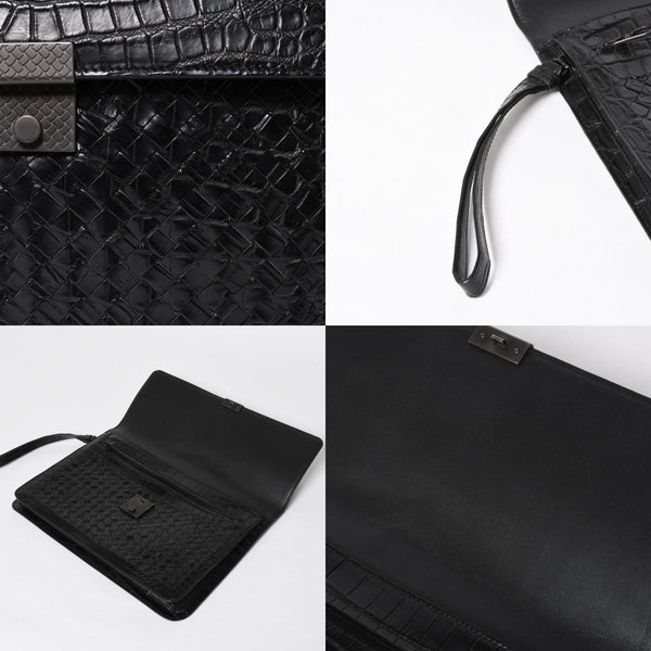 Like new BOTTEGAVENETA Intrecciato clutch bag black matte black hardware leather used 4a008933