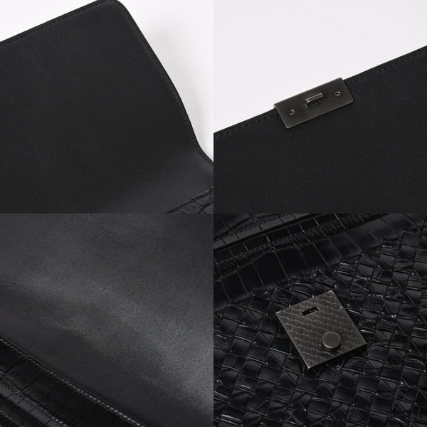 Like new BOTTEGAVENETA Intrecciato clutch bag black matte black hardware leather used 4a008933