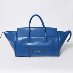 新品同様 CELINE セリーヌ ビッグ スマイルラゲージ ハンドバッグ 123683GW4.07QH カーフスキン ブルー ゴールド金具 中古 4a008760