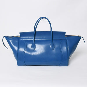 新品同様 CELINE セリーヌ ビッグ スマイルラゲージ ハンドバッグ 123683GW4.07QH カーフスキン ブルー ゴールド金具 中古 4a008760