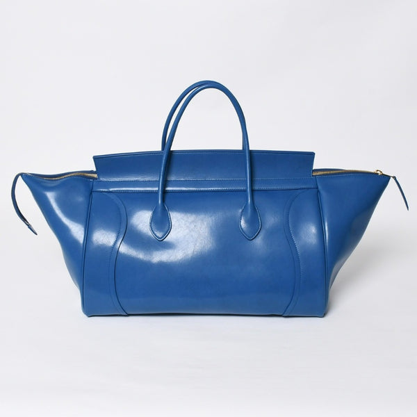 新品同様 CELINE セリーヌ ビッグ スマイルラゲージ ハンドバッグ 123683GW4.07QH カーフスキン ブルー ゴールド金具 中古 4a008760