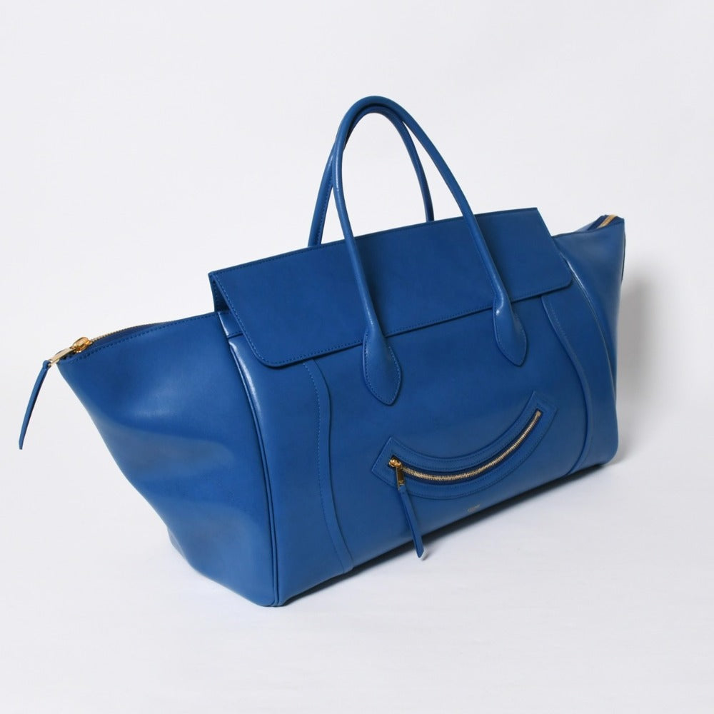 Like New CELINE Big Smile Luggage Handbag 123683GW4.  07QH Calfskin Blue Gold Hardware Used 4a008760