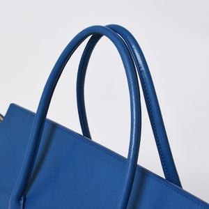 新品同様 CELINE セリーヌ ビッグ スマイルラゲージ ハンドバッグ 123683GW4.07QH カーフスキン ブルー ゴールド金具 中古 4a008760