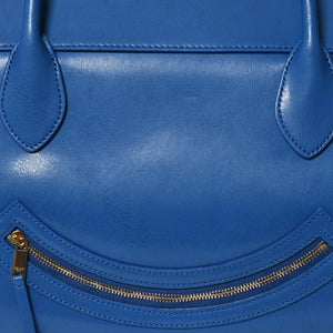 新品同様 CELINE セリーヌ ビッグ スマイルラゲージ ハンドバッグ 123683GW4.07QH カーフスキン ブルー ゴールド金具 中古 4a008760