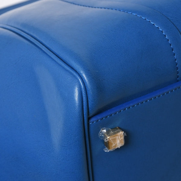 新品同様 CELINE セリーヌ ビッグ スマイルラゲージ ハンドバッグ 123683GW4.07QH カーフスキン ブルー ゴールド金具 中古 4a008760