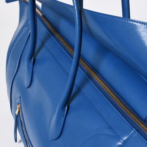 新品同様 CELINE セリーヌ ビッグ スマイルラゲージ ハンドバッグ 123683GW4.07QH カーフスキン ブルー ゴールド金具 中古 4a008760