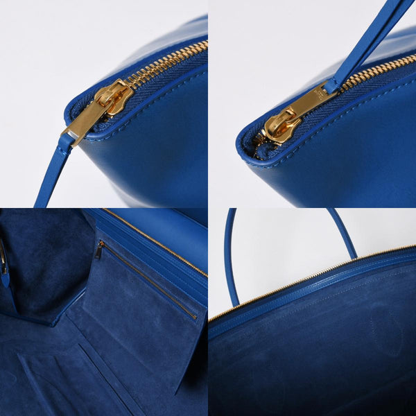 新品同様 CELINE セリーヌ ビッグ スマイルラゲージ ハンドバッグ 123683GW4.07QH カーフスキン ブルー ゴールド金具 中古 4a008760