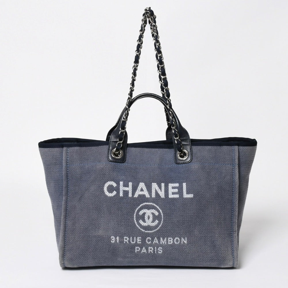 CHANEL シャネル ドーヴィル デニム ラージ 2WAY トートバッグ ショルダーバッグ 16番台 ブルー シルバー金具 美品 中古 4a008927