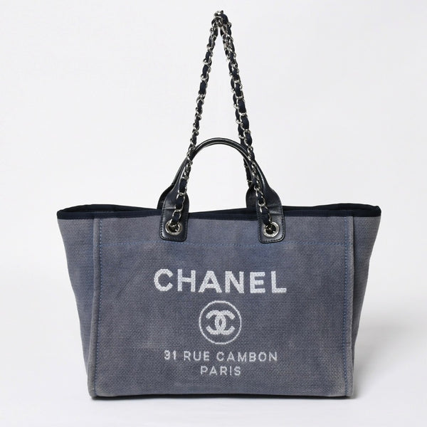 CHANEL シャネル ドーヴィル デニム ラージ 2WAY トートバッグ ショルダーバッグ 16番台 ブルー シルバー金具 美品 中古 4a008927