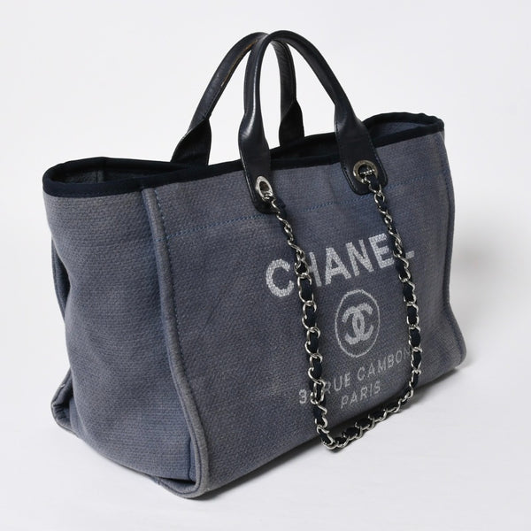CHANEL シャネル ドーヴィル デニム ラージ 2WAY トートバッグ ショルダーバッグ 16番台 ブルー シルバー金具 美品 中古 4a008927