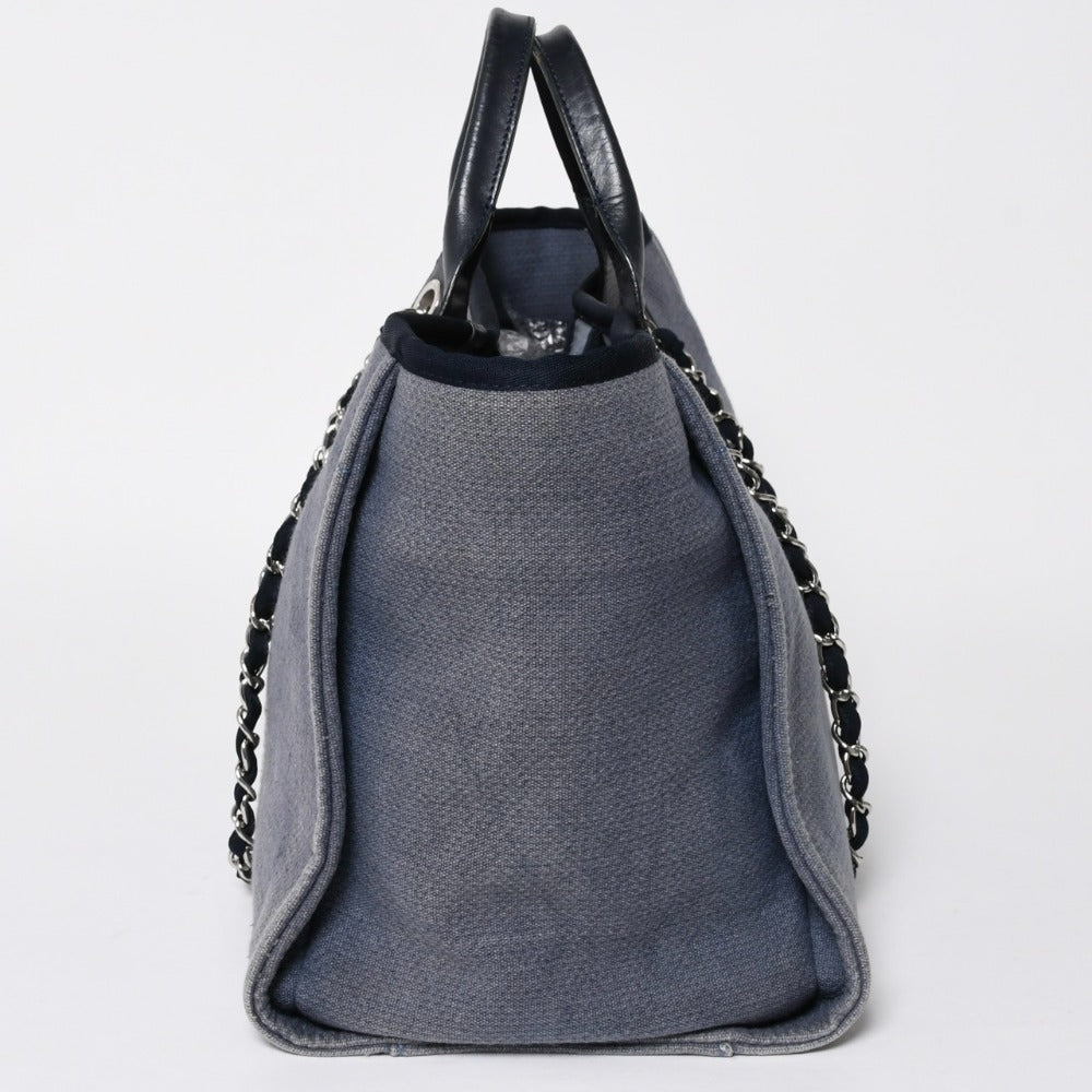 CHANEL Deauville Denim Large 2WAY Tote Bag Shoulder Bag No. 16 Blue Silver Hardware Good Condition Used 4a008927