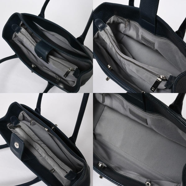 極美品 CHANEL シャネル エグゼクティブ スモール トートバッグ 18番台 ココマーク キャビアスキン ネイビー系 シルバー金具 中古 4a008915