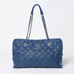 極美品 CHANEL シャネル マトラッセ チェーントートバッグ 15番台 キャビアスキン ブルー シルバー金具 中古 4a008414