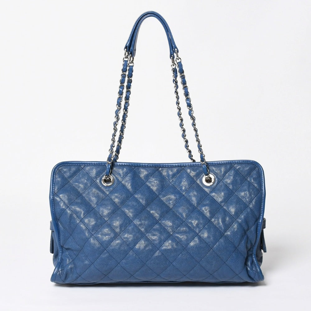 Very good condition CHANEL Chanel Matelasse chain tote bag 15th series caviar skin blue silver metal fittings used 4a008414