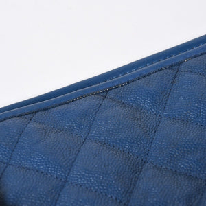 極美品 CHANEL シャネル マトラッセ チェーントートバッグ 15番台 キャビアスキン ブルー シルバー金具 中古 4a008414