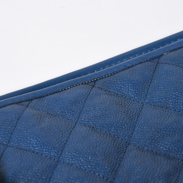 極美品 CHANEL シャネル マトラッセ チェーントートバッグ 15番台 キャビアスキン ブルー シルバー金具 中古 4a008414